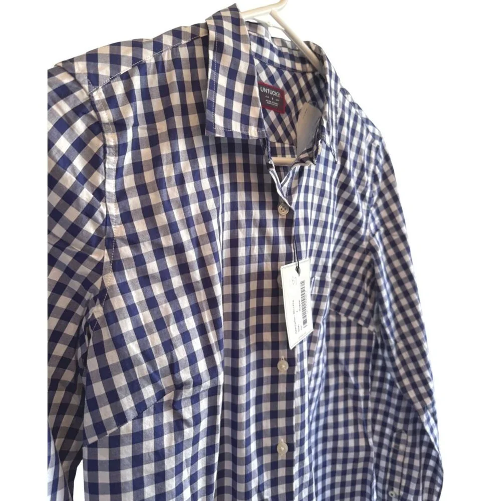 Untuckit Gingham Button Up Size 4 Blue White Check NWT Collared Women's